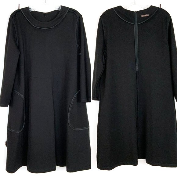 J McLaughlin Black Ponte Knit A-Line Flare Long Sleeve Dress Size Large - Picture 12 of 16
